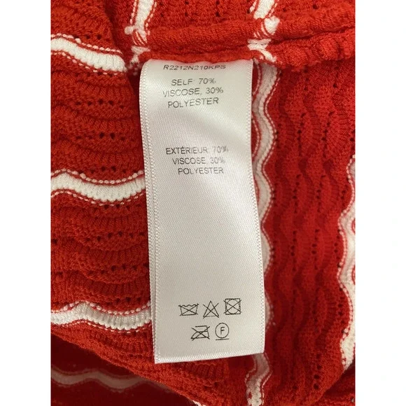 CAROLINA HERRERA Ruffled Striped Pointelle Knit Top Sweater Red White Round S